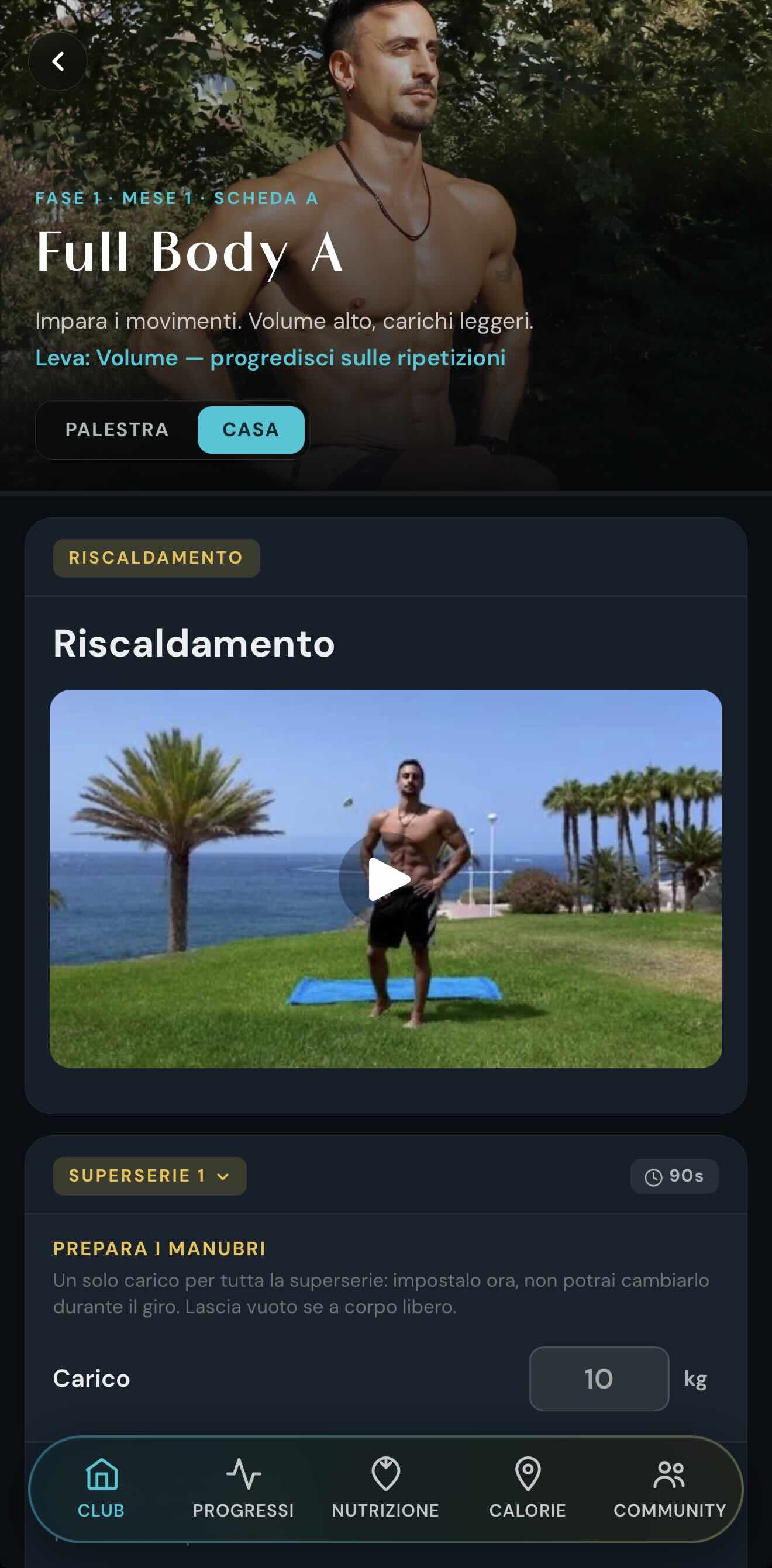 Scheda progressiva nell'app DG Athletic Club