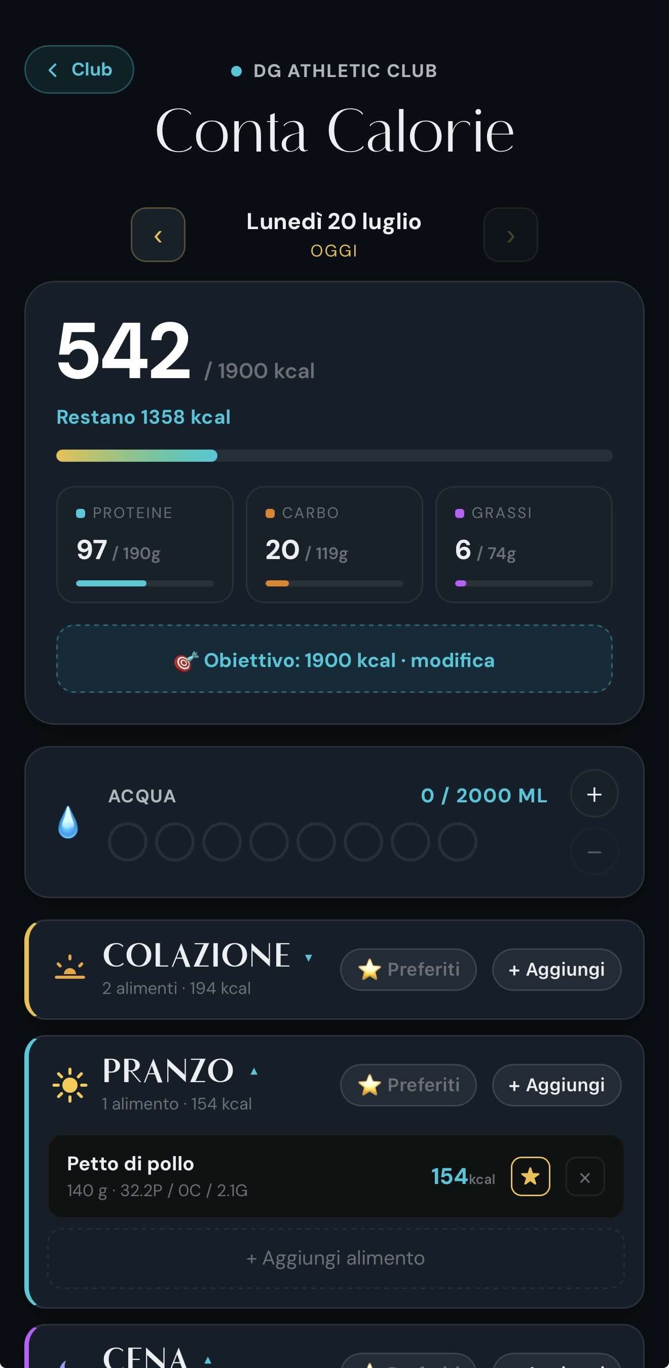 Conta calorie nell'app DG Athletic Club