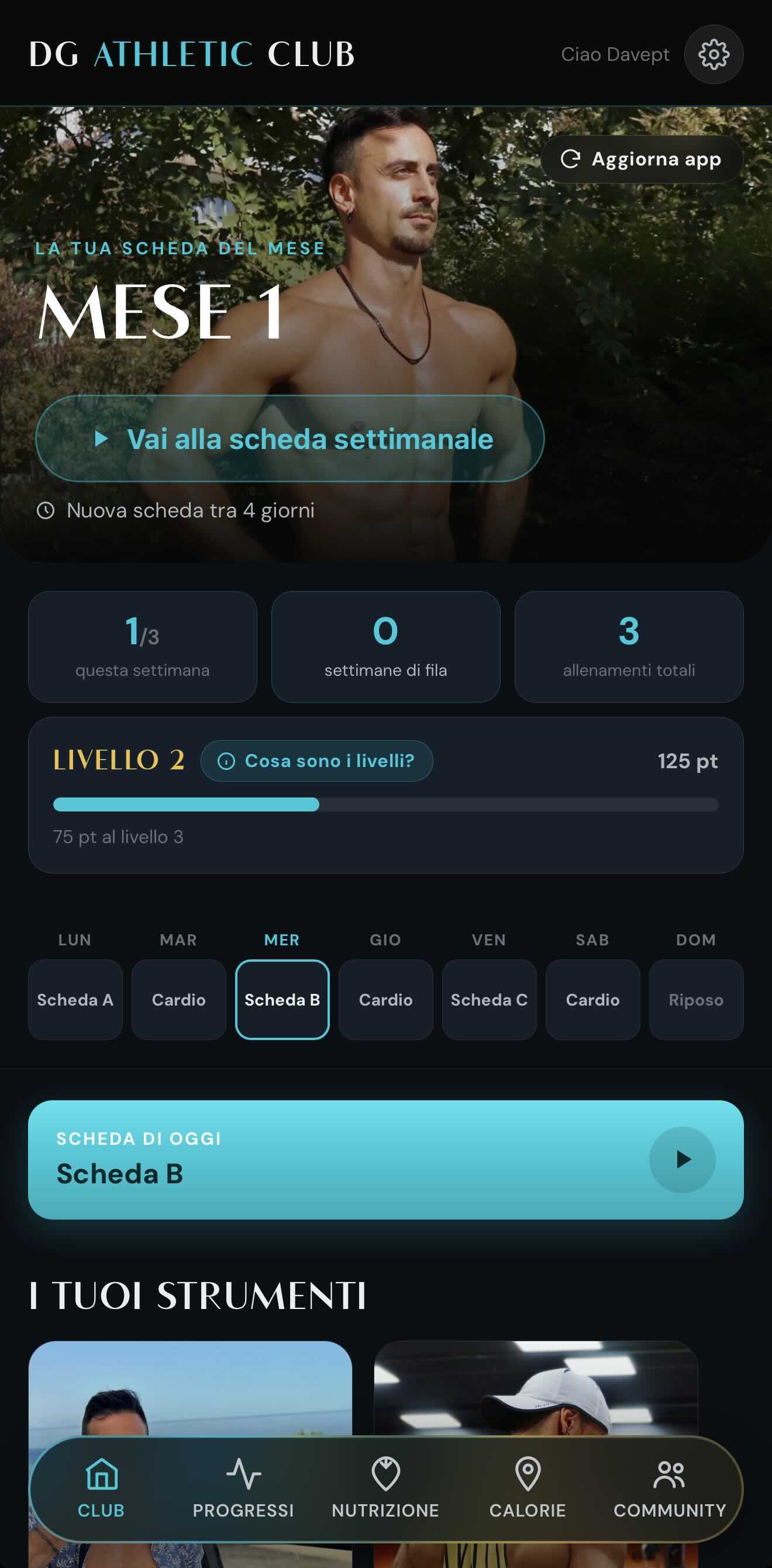 Scheda del mese nell'app DG Athletic Club
