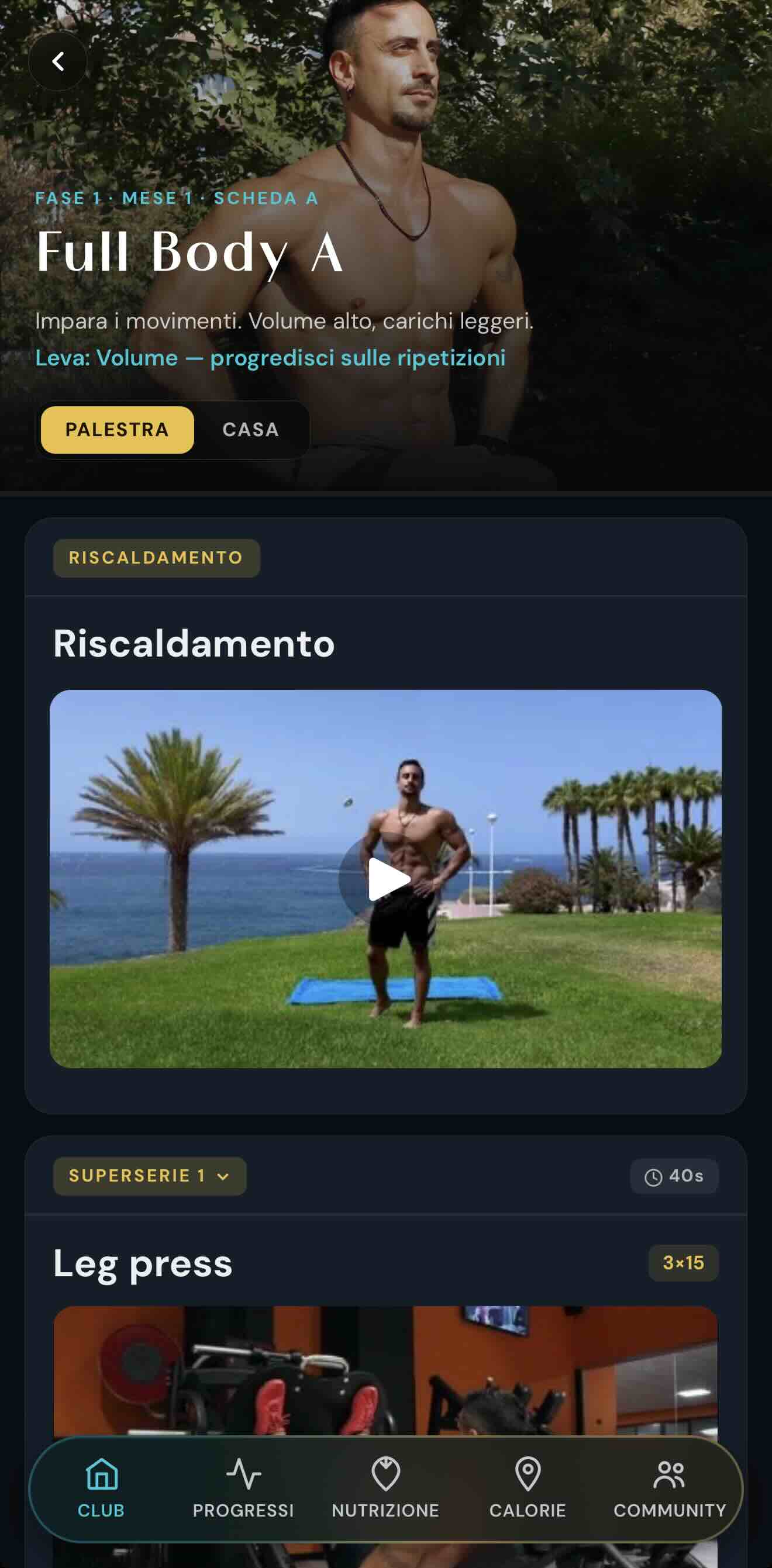 Allenamento guidato nell'app DG Athletic Club